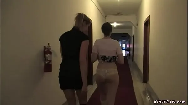 Najlepsze Maitresse Madeline Marlowe walks and spanks brunette lesbian slave Kristine down the coridors at Armory then rough canes her ass in basement najlepsze filmy